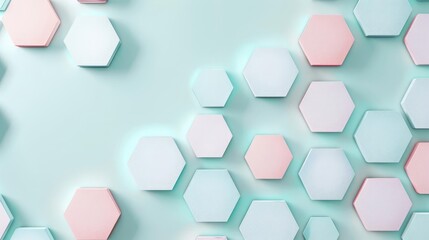 Hexagon mosaic, floating 3D elements, ethereal glow, Watercolor style