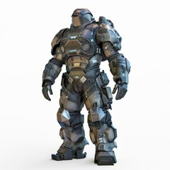 3D Render, Low Poly style of a space marine armor set with integrated HUD, on isolated white background, Generative AI
