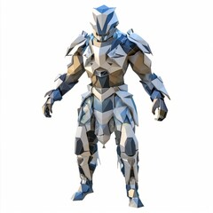 3D Render, Low Poly style of an alien warrior's adaptive armor set, on isolated white background, Generative AI