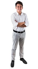Naklejka premium Filipino male student doing business with a smile, white background