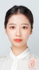 Fototapeta premium Chinese girl, modern style, well dressed, front view, white background