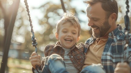Father and son running and playing happily.