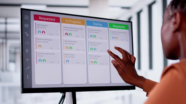 Kanban Project Management Software On Laptop. Digital Calendar Schedule