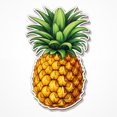 Tropical pineapple fruit sticker on white background