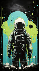 Cool astronaut illustration in graffiti style on black background