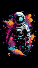 Cool astronaut illustration in graffiti style on black background