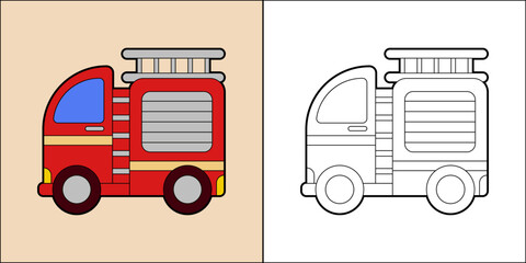 Fire truck or fire engine suitable for children's coloring page vector illustration