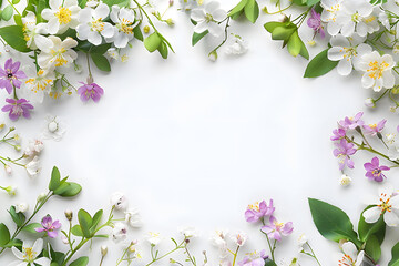 Obraz premium White background with a flower border with copy space for text