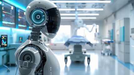 Futuristic AI-driven Robotic Assistant in Modern Hospital Setting