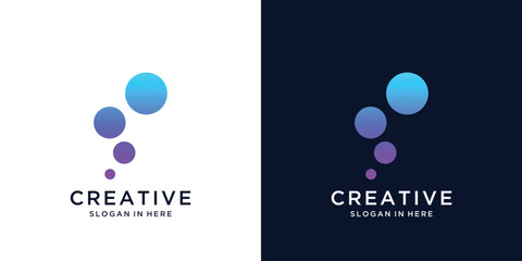 Initial letter F logo template. Modern symbol for digital technology with dot, molecule and abstract.