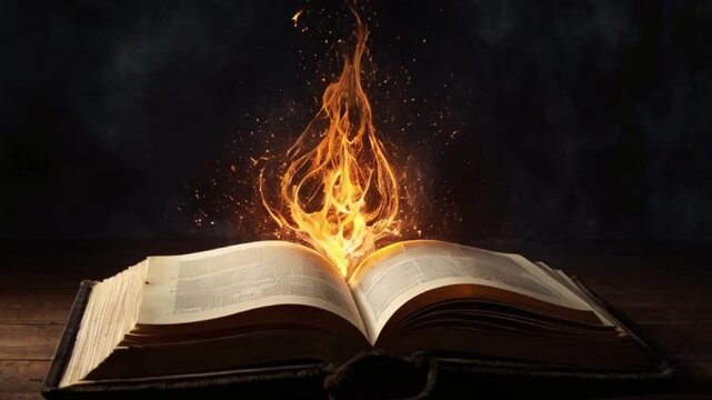 book, open, education, paper, page, literature, Ultra minimal free video of book on fire colorful lights HD resolution with hyper realistic 4K Background.
