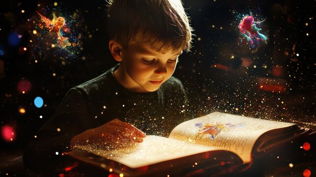 Imagination from reading. A boy reading a princess storybook and imagines it. 