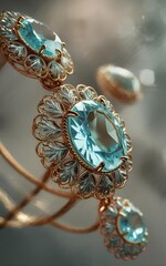 Fototapeta premium Bird's eye view of a golden ring with zircon and blue gemstone