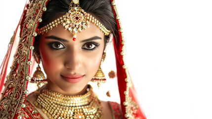 Obraz premium Indian bride in beautiful ghoonghat style with makeup and jewellery