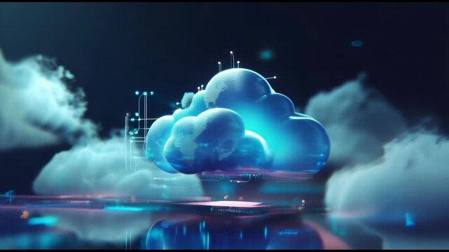 Cloud and Server Concept Background: Cloud Computing, Cloud Services, Cloud Servers, Big Data Centers, Servers, Information Digitalization, SAAS, Online Services.