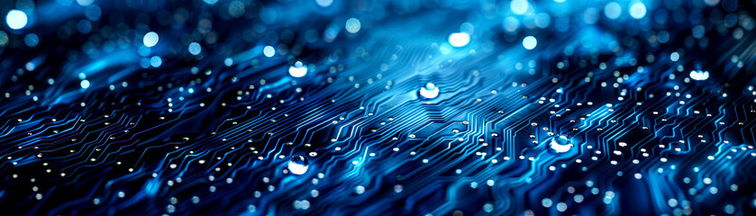 A mesmerizing close-up of water droplets on a blue surface, creating a serene and tranquil ambiance for various artistic projects.