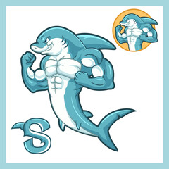 Cartoon shark mascot logo on white background