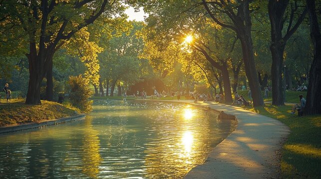 A tranquil scene of Paris parks and gardens with people enjoying sports and leisure activities