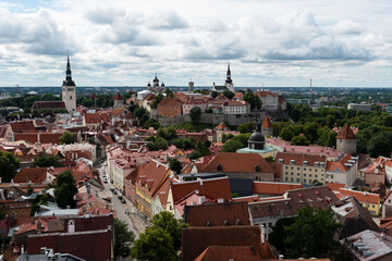 Tallinn Estonia cityscape. View from tower of Saint Olaf Church of old city of Tallin
