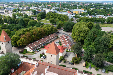 Tallinn Estonia cityscape. View from tower of Saint Olaf Church of old city of Tallin