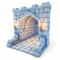 3D Render, Low Poly style of an eerie dungeon corridor, on isolated white background, Generative AI