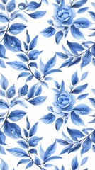 Seamless pattern with a zigzag pattern in classic blue and white. Conveyed in watercolor
