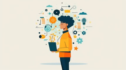 Problem-solving Resolution, person resolving a complex issue, flat design illustration