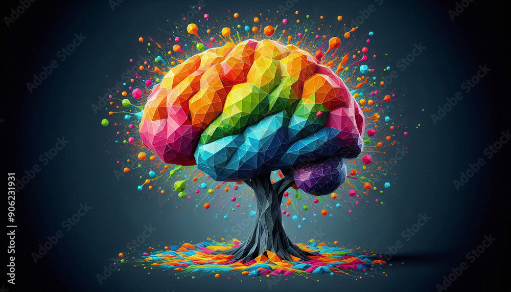Aufkleber 3d polygon colorful tree brain splash brainstorm and inspire concept