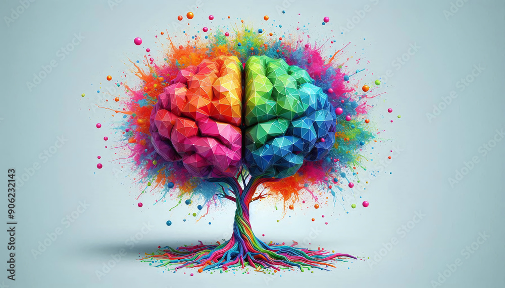 Aufkleber 3D polygon colorful tree brain splash brainstorm and inspire concept