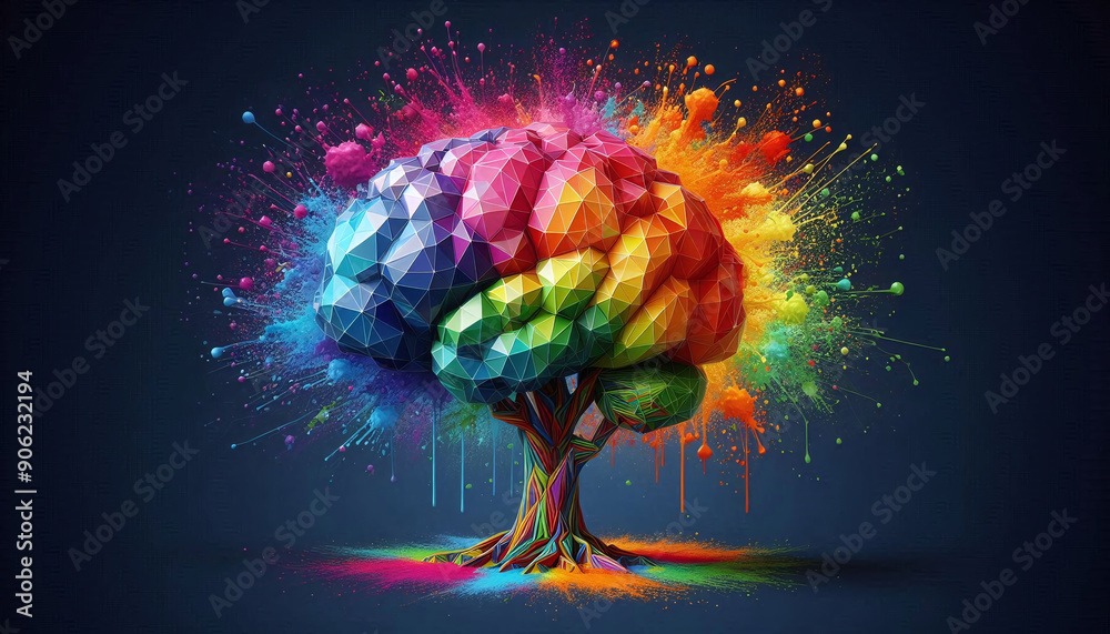 Aufkleber 3D polygon colorful tree brain splash brainstorm and inspire concept