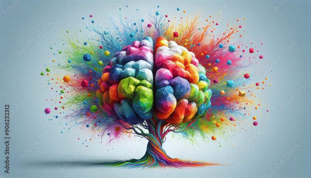 Aufkleber 3D polygon colorful tree brain splash brainstorm and inspire concept