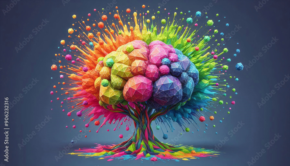 Aufkleber 3d polygon colorful tree brain splash brainstorm and inspire concept