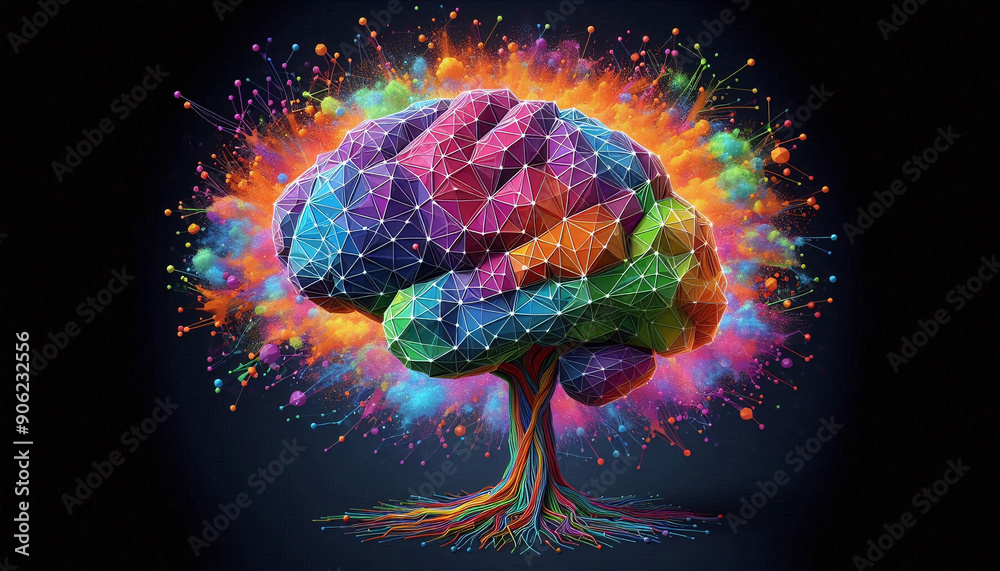 Aufkleber 3d polygon colorful tree brain splash brainstorm and inspire concept