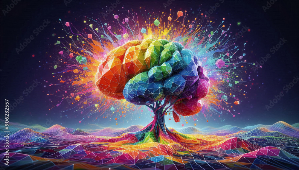 Aufkleber 3d polygon colorful tree brain splash brainstorm and inspire concept