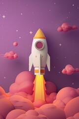 A cartoon rocket ascends into a colorful sky, marking Astronaut Day and the excitement of returning to school