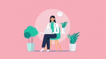 Remote customer support, agent helping client online, flat design illustration