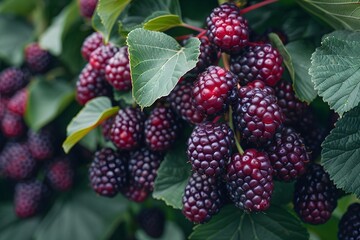 Ripe Blackberries on Bush in Organic Garden - Perfect for Summer Recipes and Healthy Eating Concepts