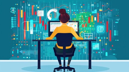 Stock trading, individual monitoring investments, flat design illustration