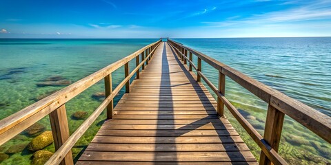 Obraz premium wood bridge on the side of the sea for enjoy nature landscape AI-Created Content