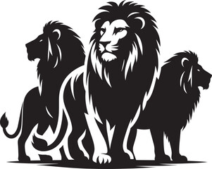 Group of Lion Silhouette isolated on white background Minimalist lion vector shape icon