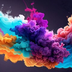 Obraz premium A mesmerizing display of colorful powder explosions against a dark background, creating a vibrant and dynamic abstract image. 