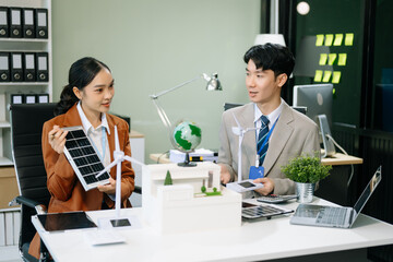 Discussion among businesspeople on the latest developments in solar cell panel technology and Solar Energy