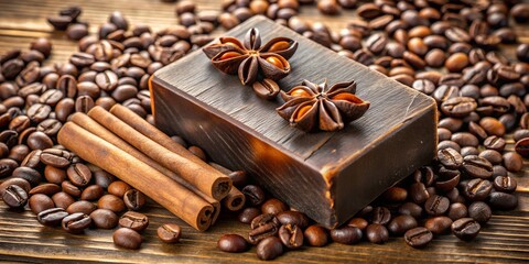 Dark chocolate handmade sweet coffee soap aromatic cinnamon and sweets whole bean coffee AI Generative