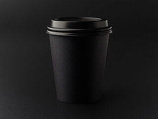 MOCKUP cup disposable with lid for coffee, tea, hot cold drinks black color with black lid on black background