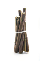 FRONT VIEW OF NEEM STEM BUNCH ON WHITE BACKGROUND.