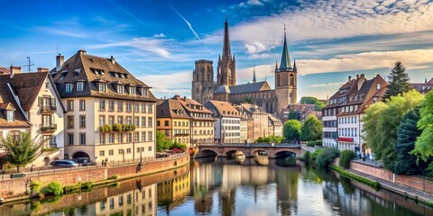 Naklejka premium picturesque downtown Strasbourg with cathedral in background Alsace Region France AI-Created Content