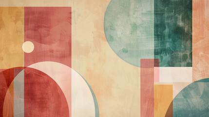 Abstract geometric composition with circles and lines on textured concrete background.