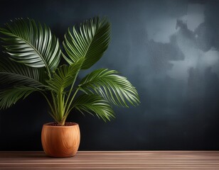 Fototapeta premium Contemporary Tropics: Plant in Wooden Pot