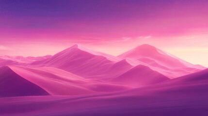 Fototapeta premium A pink and purple desert landscape with mountains in the background