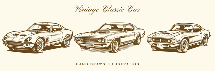 Fototapeta premium vintage car vector hand drawn illustration